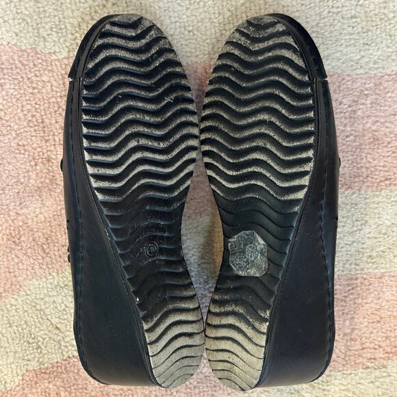 Atalina Black Leather Floral Appliqué Platform Wedge Sandals Boho Mod Cottage - Picture 7 of 8